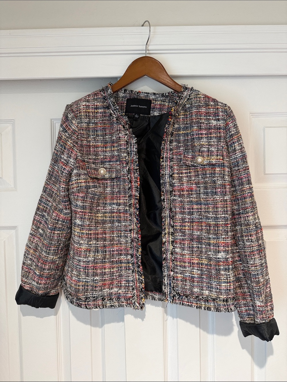 Jealous Tomato Multicolor Tweed Collarless Jacket - Women